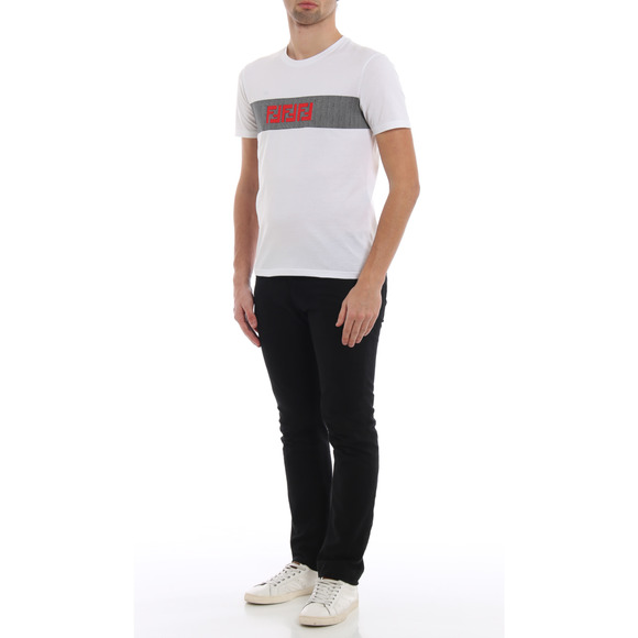 Fendi White Black Mesh Stripe Red FF Logo Short Sleeve Cotton T-Shirt Medium M - Picture 5 of 16